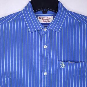 Penguin Shirt Mens Small Striped Blue, Green Heritage Slim Fit